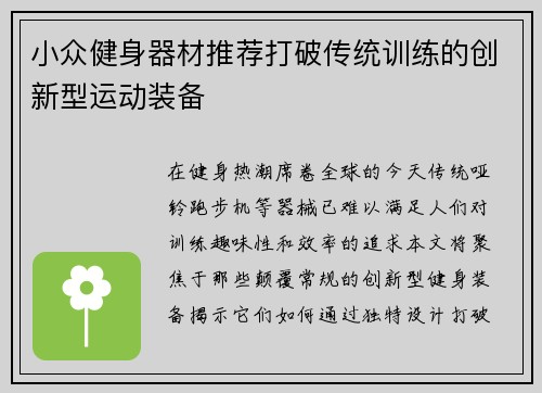 小众健身器材推荐打破传统训练的创新型运动装备
