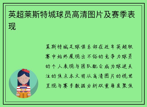 英超莱斯特城球员高清图片及赛季表现